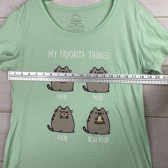 Pusheen Womens Tee Shirt 2XL Missy Green Graphic Lightweight Stretch Food Eating - Picture 5 of 6